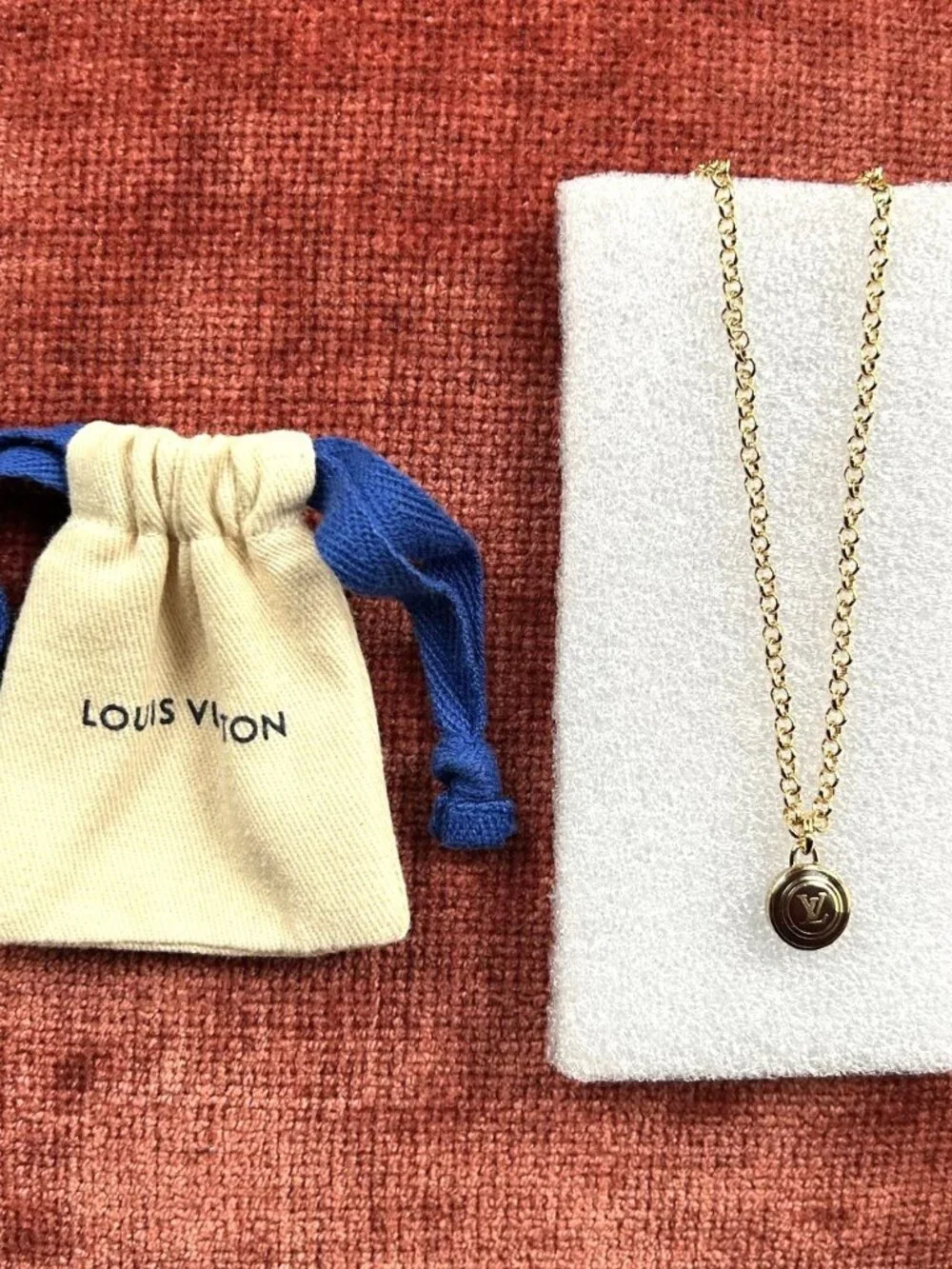 LOUIS VUITTON Pastilles LV Logo Charm Pendant 18K Gold Chain Necklace